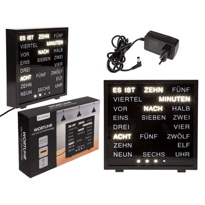 Out of the blue KG - Wholesale Desk Clock - Clock with German words,