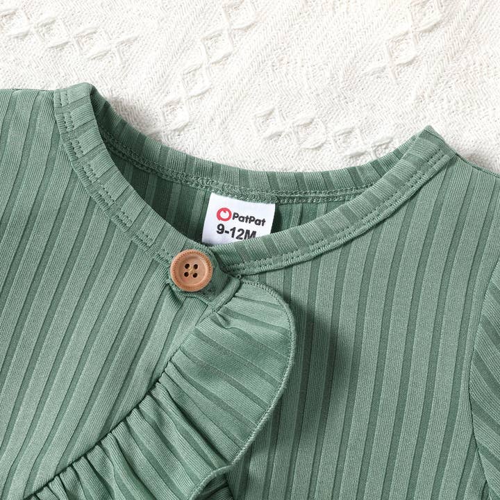 GrayGreen 2pcs Baby Girl Solid Ribbed Short-sleeve Ruffle Top & Dress for wholesale on Faire