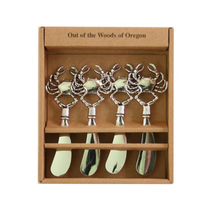 Set of 4 Cheese and Butter Spreaders - Metal Crab for wholesale by Out of the Woods of Oregon