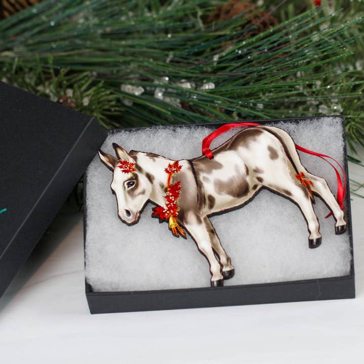Classy Equine - Wholesale Ornament - Spotted Gray and White Miniature Donkey Christmas Ornament