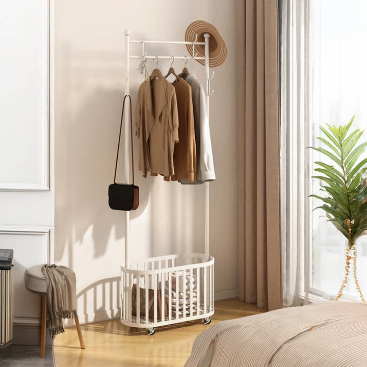 DisplayCanada - Wholesale Coat Rack - Robyn Rolling Garment Rack with Basket - Metal Clothing Rack