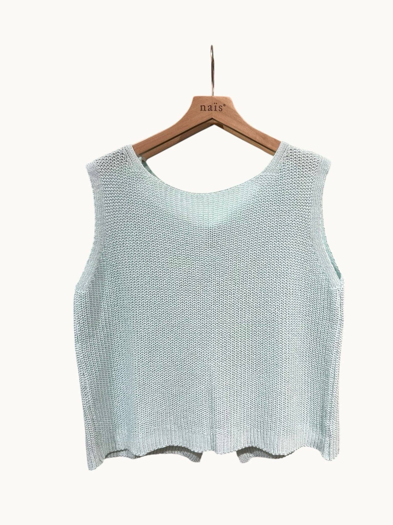 NAÏS PARIS – wholesale Knitted jumper – Women′s – SLEEVELESS ROUND NECK SWEATER, OPEN BUTTONED BACK IN COTTON7