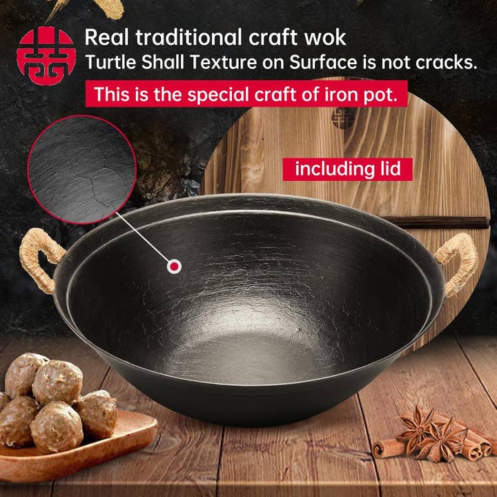 WYJ - Wholesale Cooking Pot - WANGYUANJI Handmade Cast Iron Wok with Dual Handle2