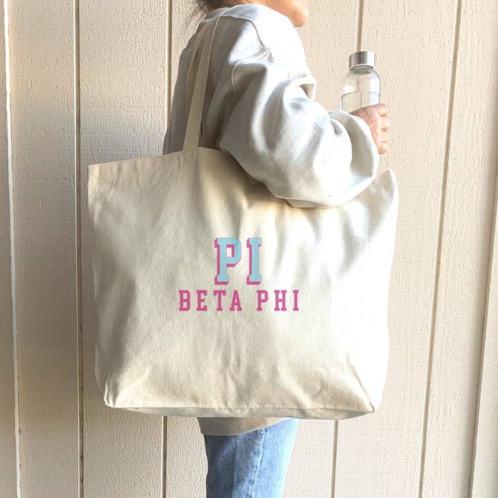 3D Sorority Name Printed on a Large Cotton Canvas Tote Bag for wholesale by Sockprints