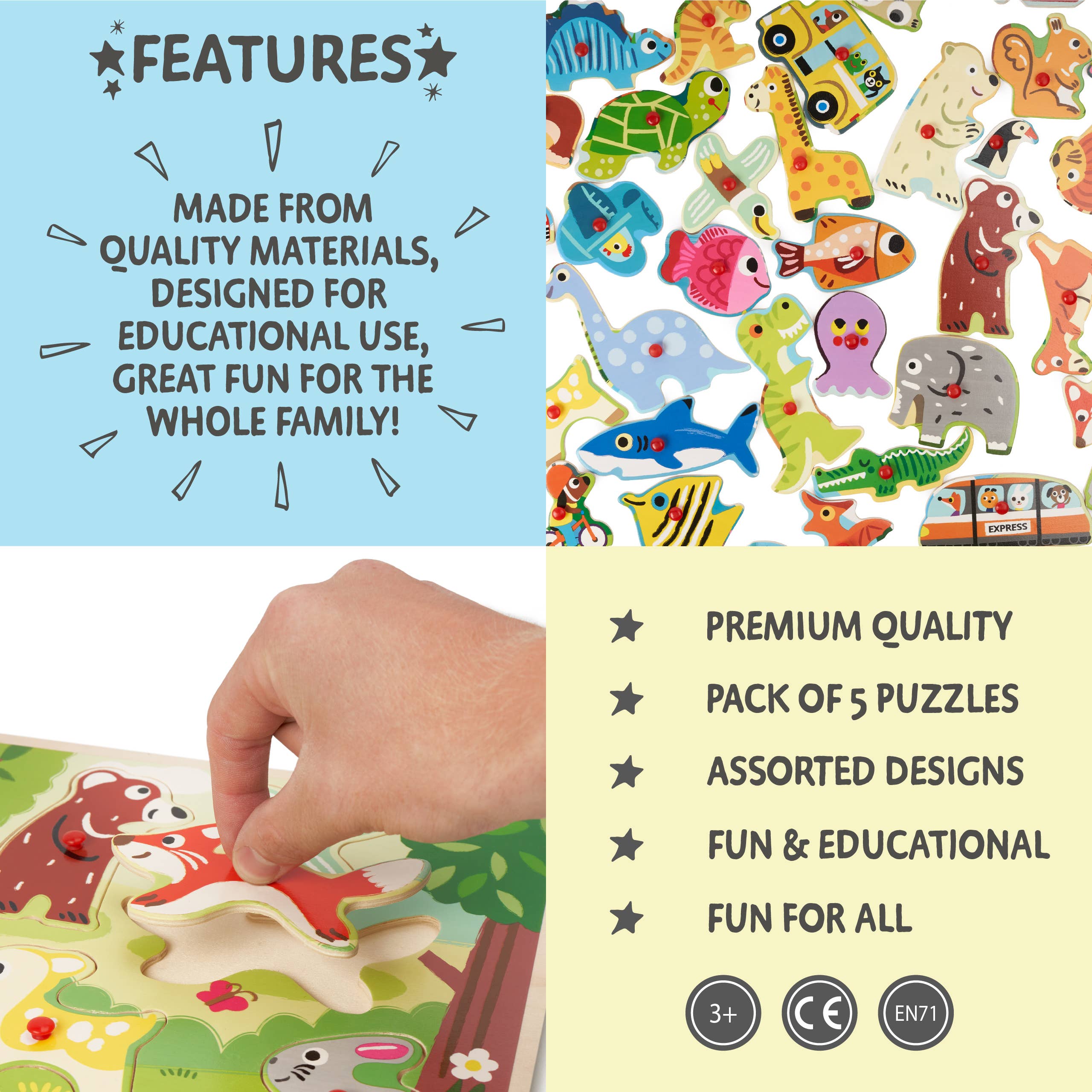 The Twiddlers - Wholesale Puzzle - Kids - 5 Wooden Jigsaw Puzzles made from Premium Wood, Great Early2