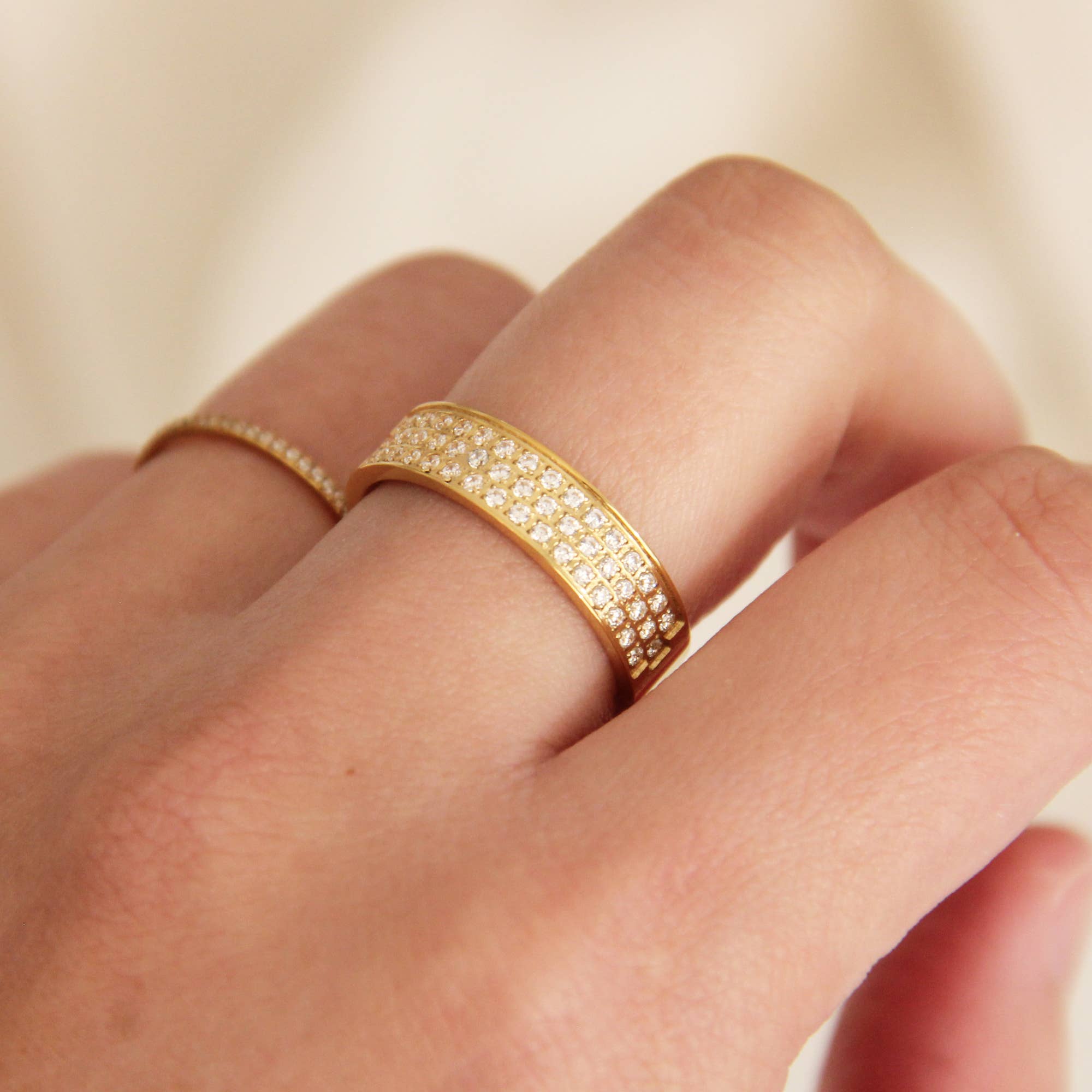 Gold Pave CZ Wide Band Ring for wholesale on Faire2