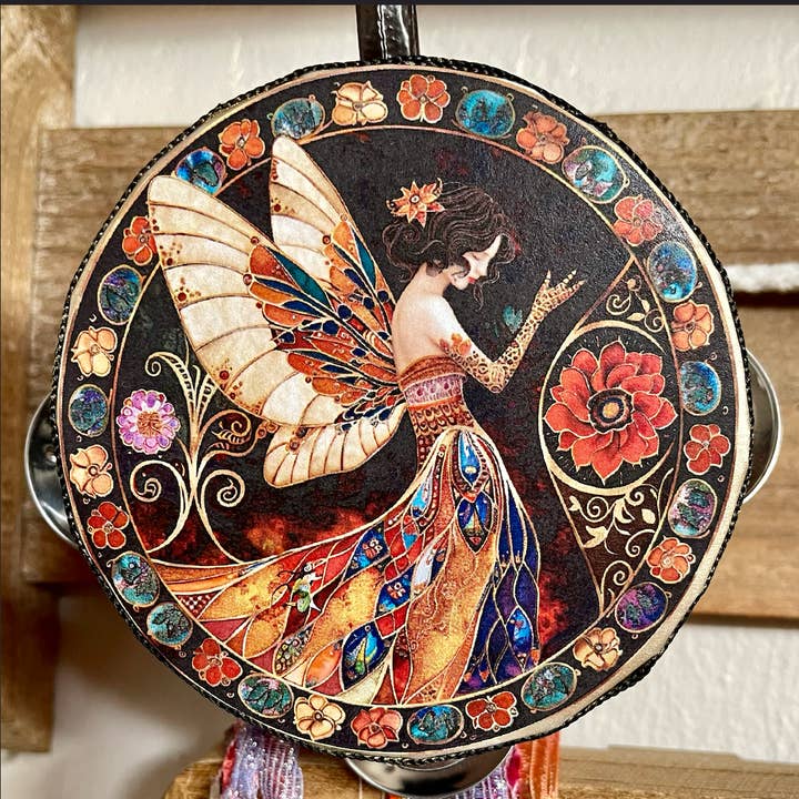 Bodhi Leaf Market - Venta al por mayor Artículo de meditación - Pandereta Clásica de Hada Encantada de 4" y Cinta de Fantasía0