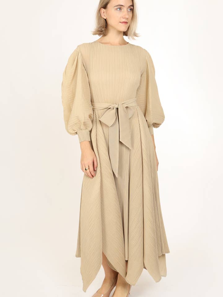 Bowtie Waist Pleats Maxi Dress OC3780 for wholesale by Beulah Style