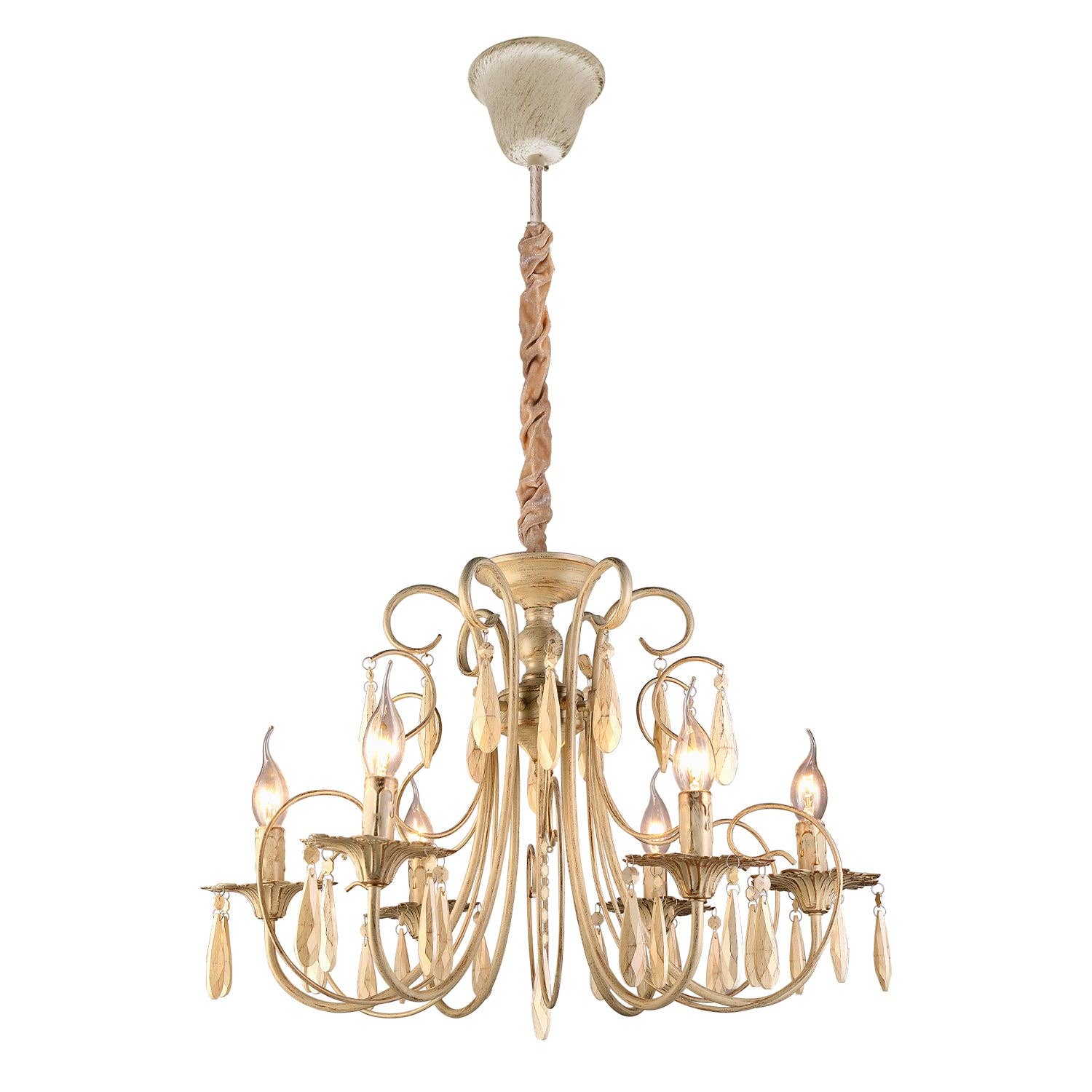 Ledsone - Wholesale Kroonluchter/hangend licht - Traditionele Geborsteld Goud 6 Armen Kristallen Kroonluchter Plafondlamp Kaarslamp ~ 46170