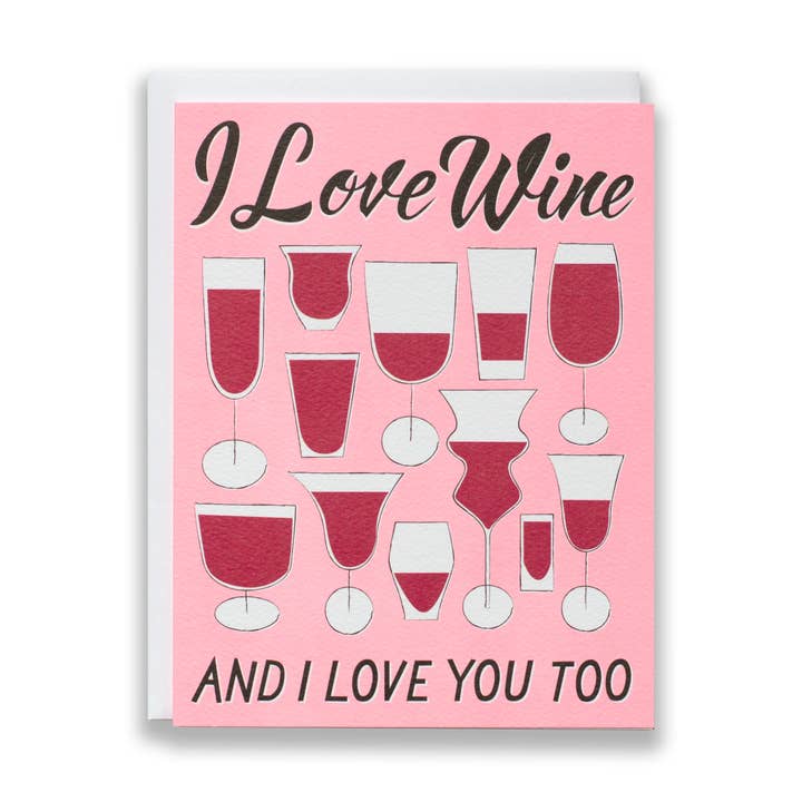 Notizkarte „I Love You and I Love Wine Too“ für den Großhandel von Banquet Workshop