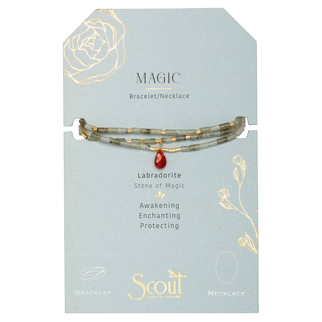 Scout Curated Wears - Wholesale Beaded Bracelet - Teardrop Stone Wrap Labradorite/Fuchsia/Gold - Magic0