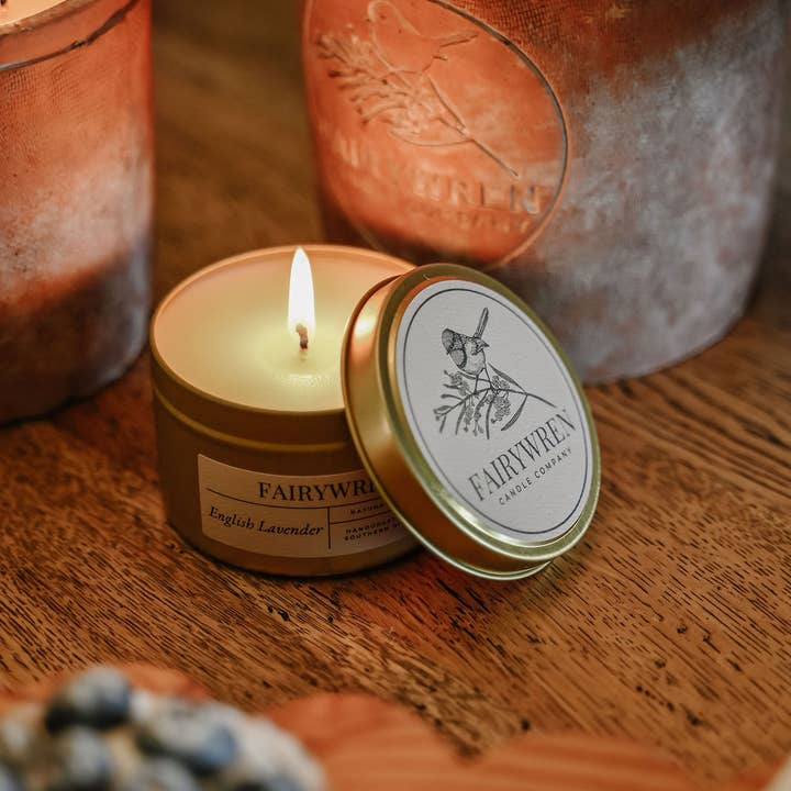 Fairywren Candle Company - Wholesale Travel candles - Lime & Sandalwood - Travel Tin Candle 200g0