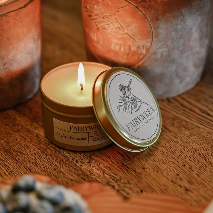 Fairywren Candle Company - Wholesale Travel candles - Peony & Violet - Travel Tin Candle 200g0