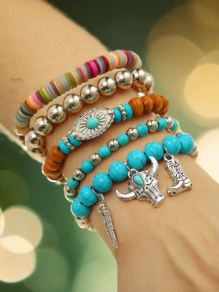 Fashion Western Turquoise Beaded Multi Layer Bracelet Set for wholesale by fashionworks