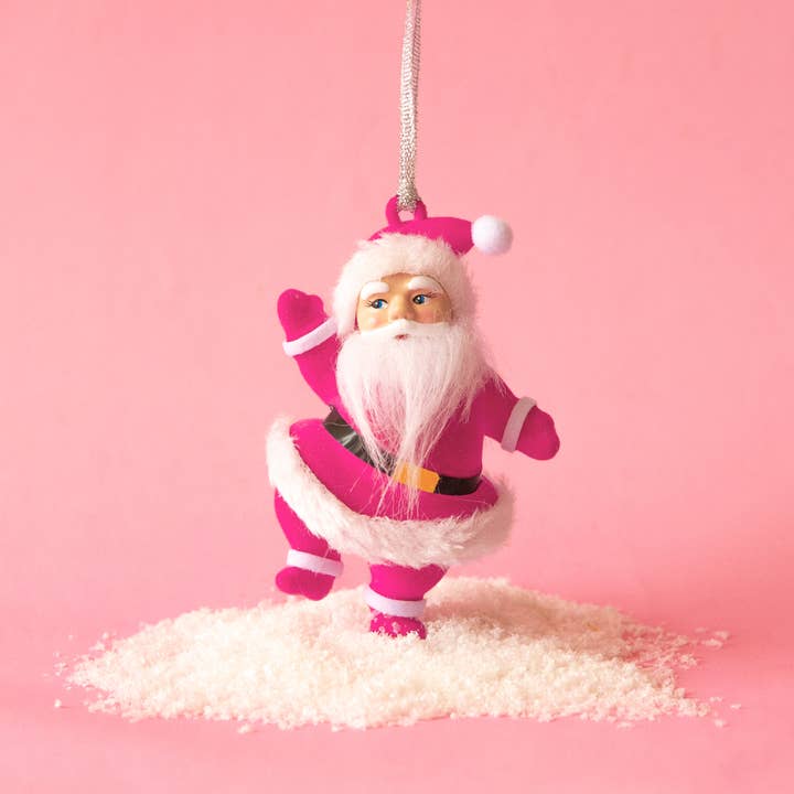 Sunshine Studios - Wholesale Ornament - Retro Dancing Christmas Santa Ornament | Electric Pink