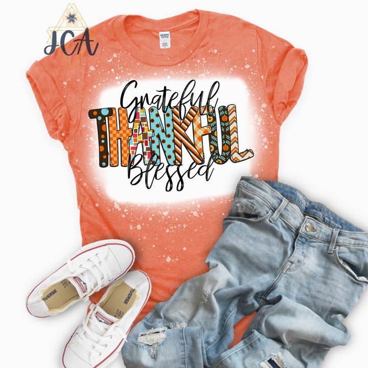 Grateful Thankful Blessed Tee, Efterår-T-shirt til kvinder for engroshandel hos Jocelyn's Comfy Apparel