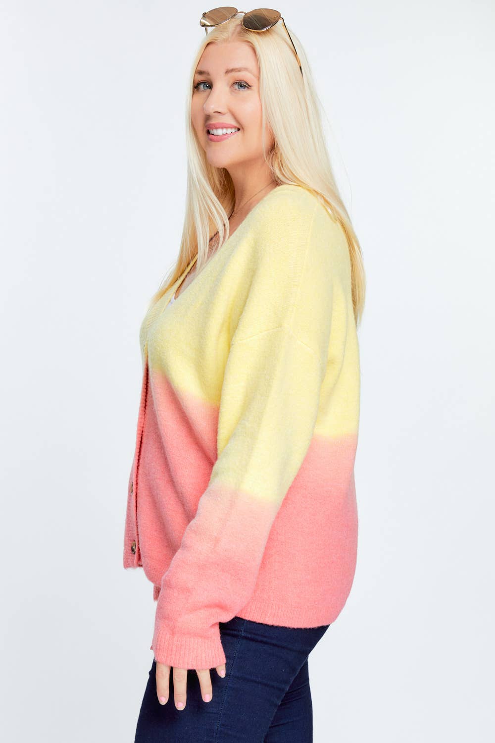 Davi & Dani - Wholesale Cardigan - Women's - OVERSIZE BUTTON DOWN CROPPED DYED SWEATER CARDIGAN12