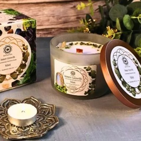 Ethike.eu - Vente Bougie en bocal - Croissance Intérieure - Bougie en Pierre Semi-Précieuse Menthe2