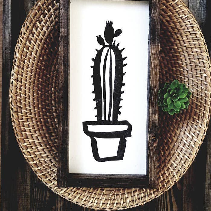 Houten bord -Modern Potted White & Black Cactussen voor wholesale door Emroseave