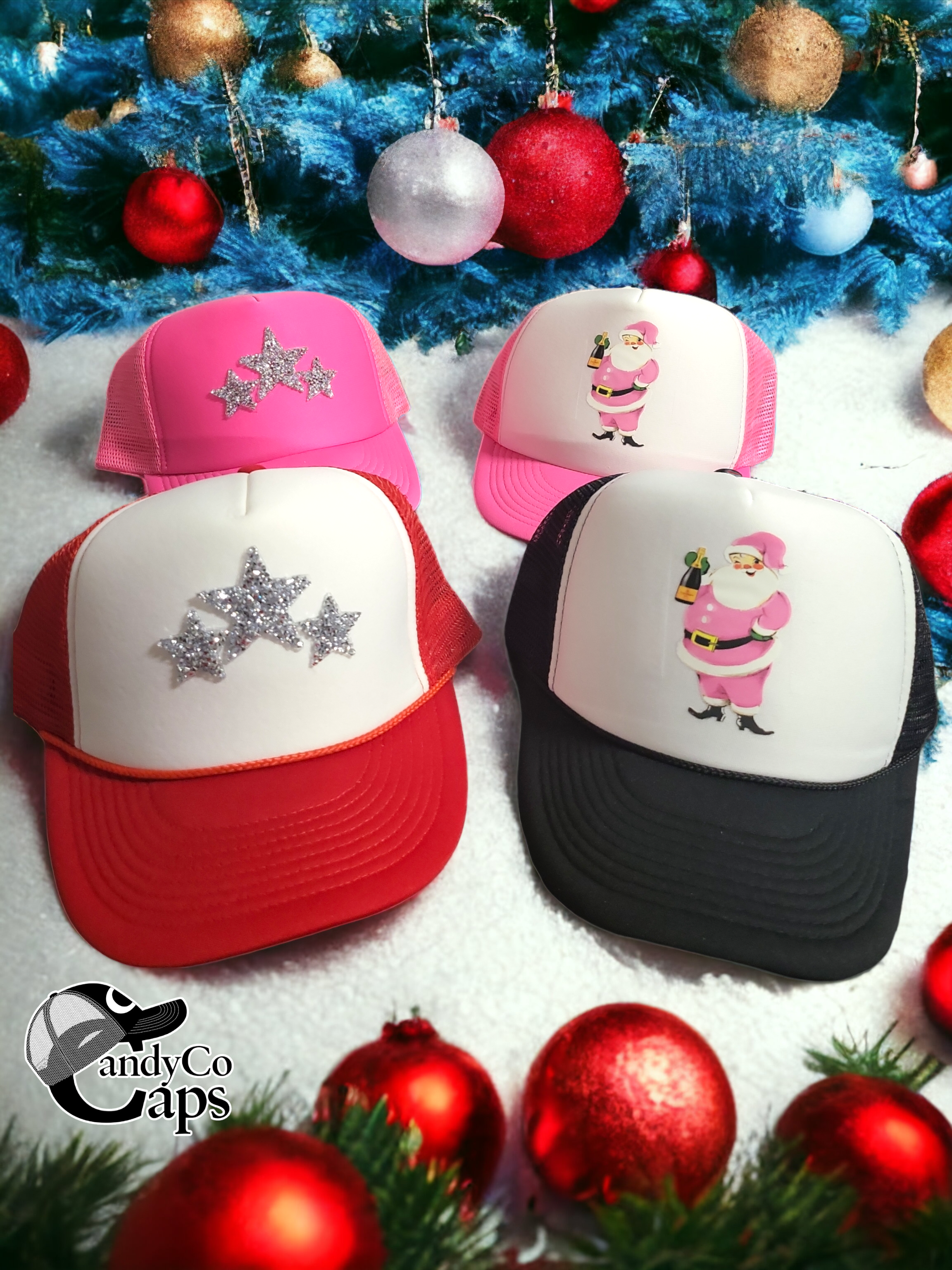 The Candy Collections - Wholesale Trucker Hat - Women's - Pink Santa Champagne Bottle Santa Veu Merry Trucker hat4
