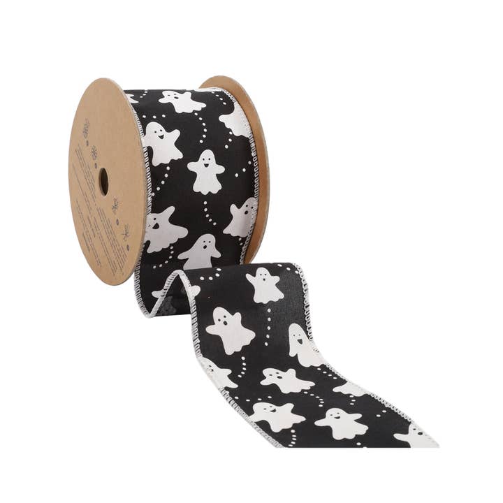 LA Ribbons Wholesale - Wholesale Ribbon - Gift Wrapping - 2 1/2" Wired Ribbon | "Ghosts" Black/White | 10 Yard Roll2