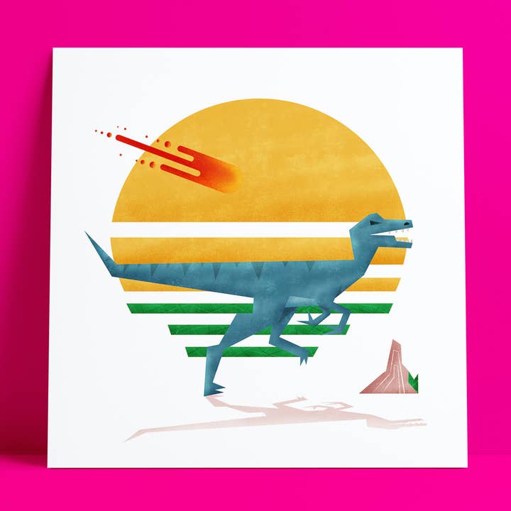 Velociraptor Dinosaur Art Print for wholesale by Geeky Little Monkey