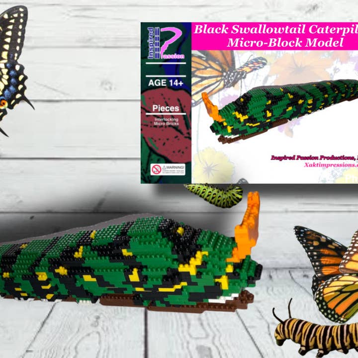 Black Swallowtail Caterpillar Building Microblock-Modell, verpackt in den USA für den Großhandel von Inspired Passion Productions,LLC