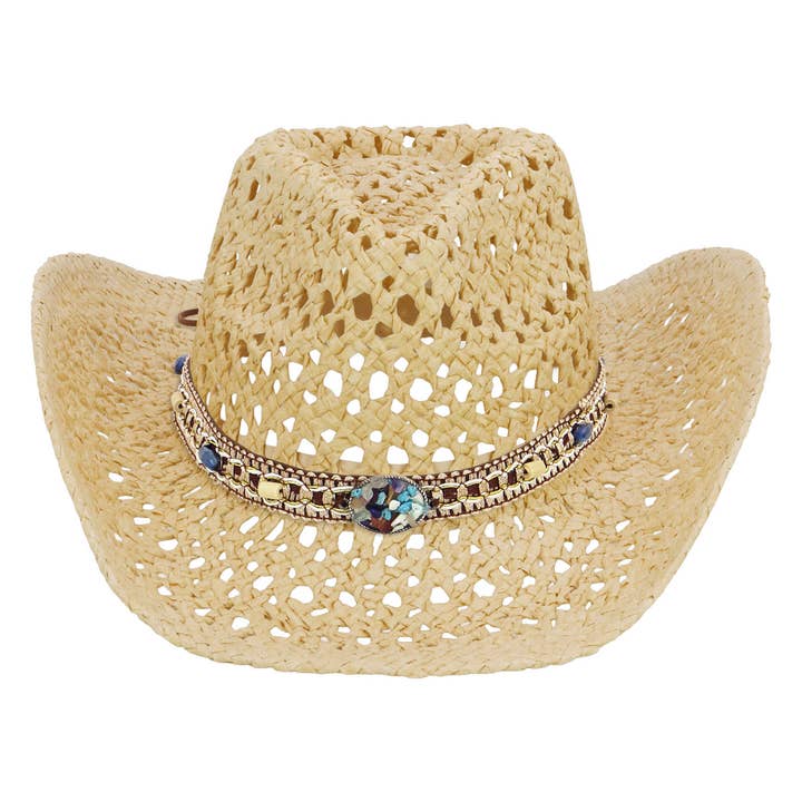 Cap Zone – wholesale Cowboy Hat – Women’s – Gemstone Band Coastal Crochet Fishnet Cowboy Hat13