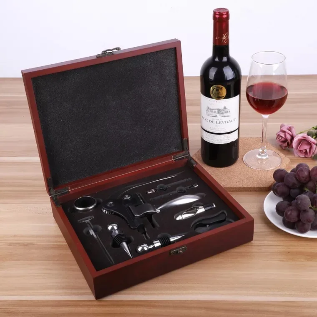 Sostraw & SmartThings – Conjunto de ferramentas de vinho por atacado – Conjunto de Presentes de Sommelier de Luxo - Estojo de Madeira4