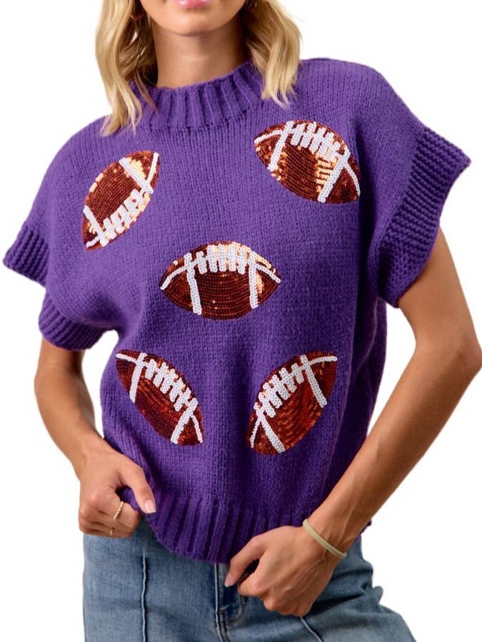 Sequin Football Patches Rib Banded Sweater for wholesale by Vanilla Monkey