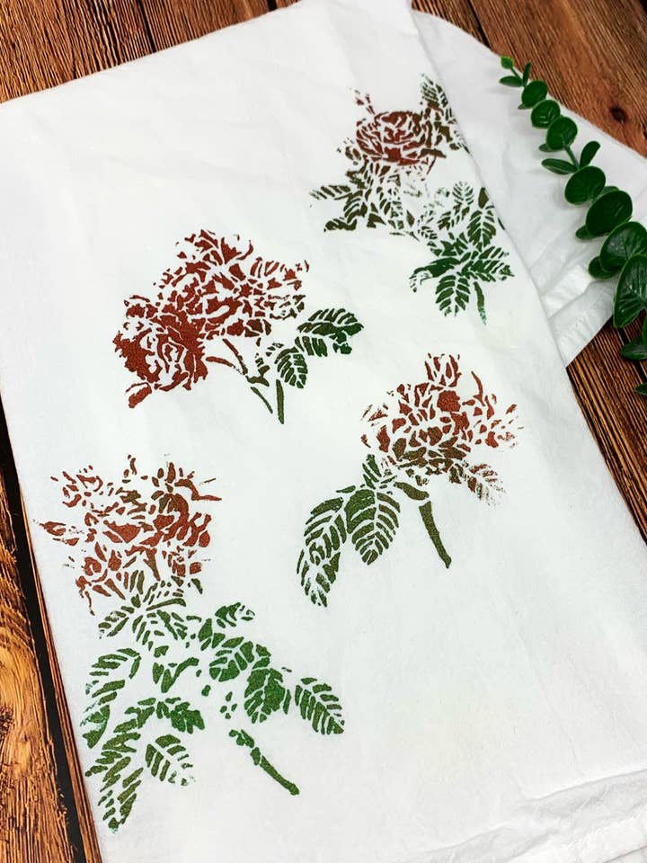 Roses Hand Painted Dish Towel for wholesale by Third Wolf Designs