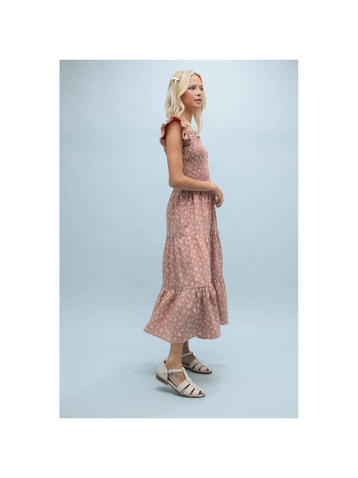 Wishlist Apparel - Wholesale Dress - Women's - CHECKERED FLORAL MIDI DRESS / WL24-9726