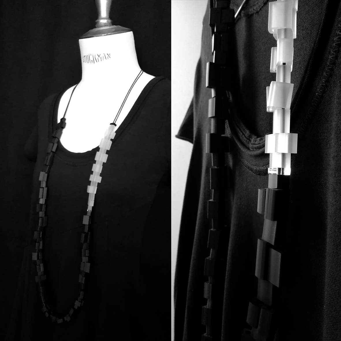 ALEX+SVET - Wholesale Link & Chain Necklace - YALTA BW “structured” long necklace, BLACK&WHITE line5
