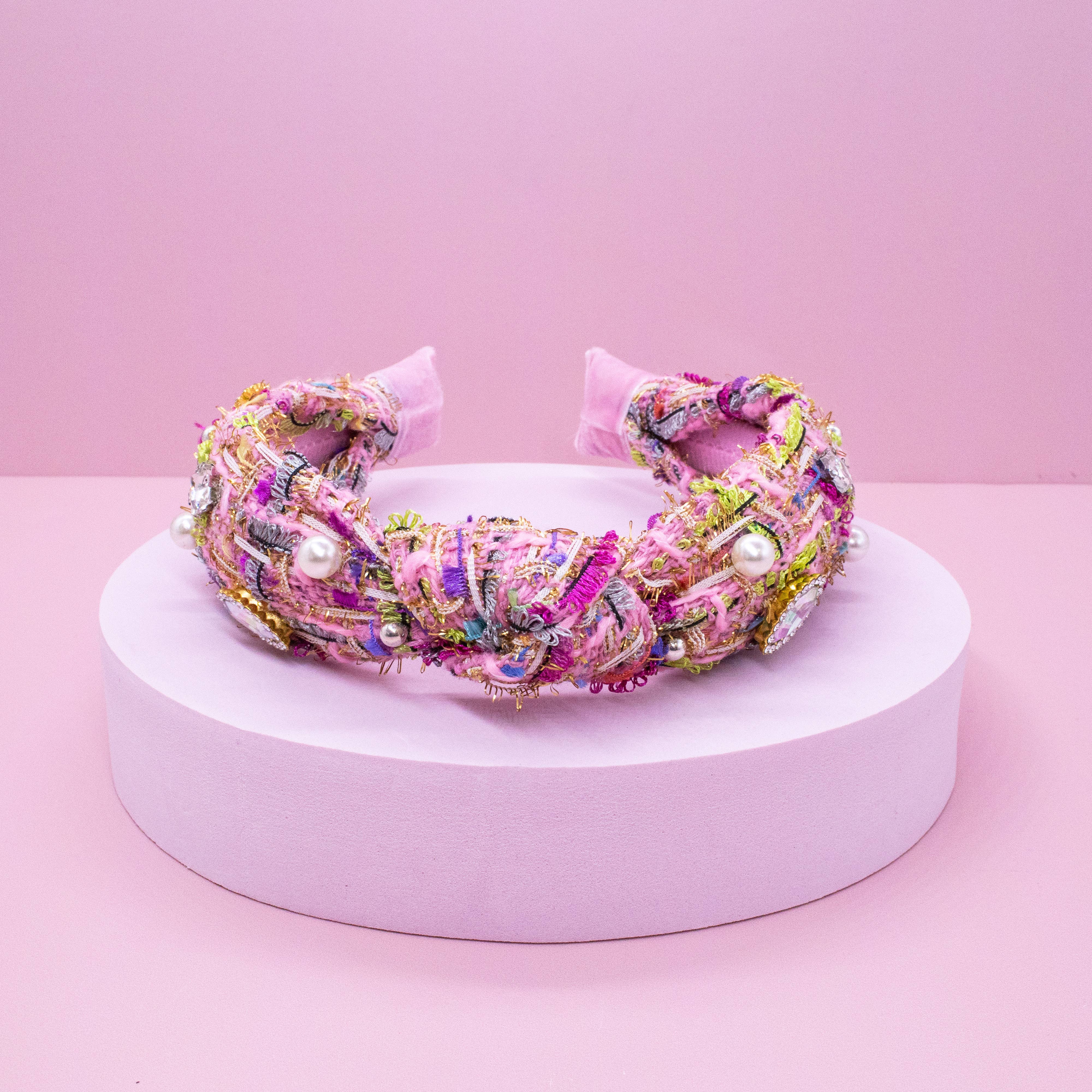 Frog Sac - Wholesale Fashion Headband - Kids - Kids Knot Headband - Embellished Rhinestone Pearl Tweed3