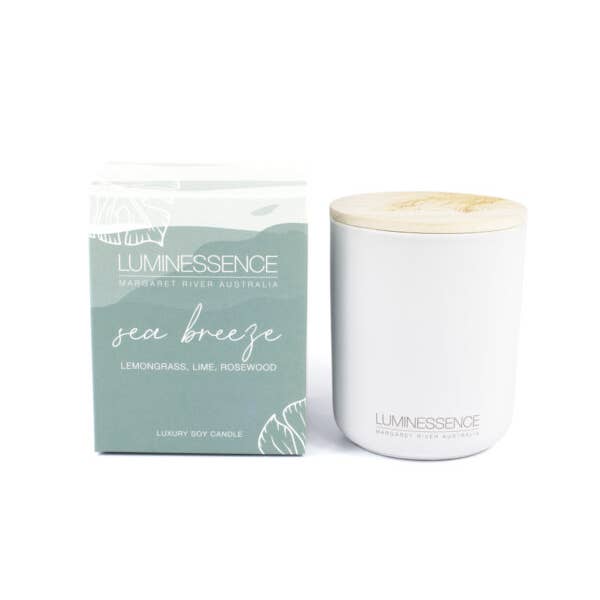 Ceramic Candle Sea Breeze Lemongrass, Lime & Rosewood 370gm for wholesale by Luminessence Candles