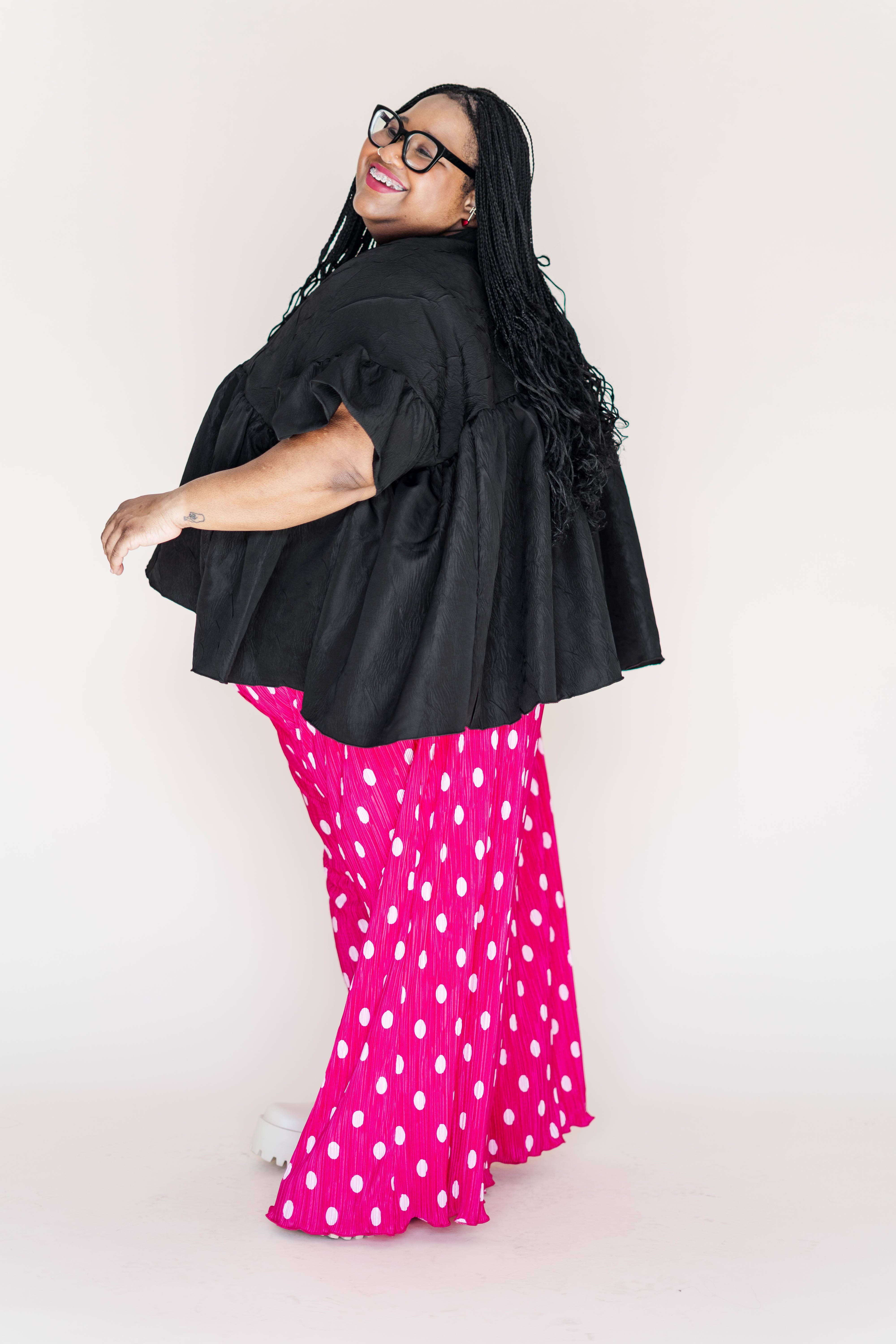 Nettle Studios - Wholesale Pants - Women's - Size Inclusive Hot Pink & White Polka Dot Pleated Flare Pant37
