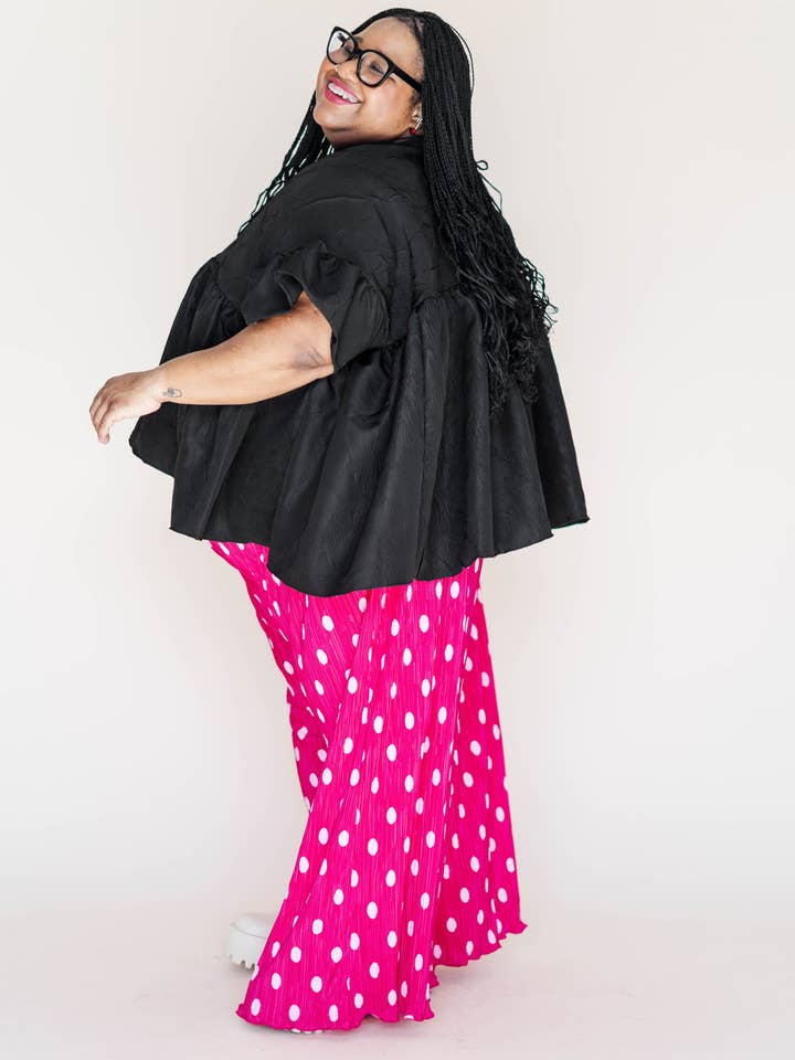 Nettle Studios - Wholesale Pants - Women's - Size Inclusive Hot Pink & White Polka Dot Pleated Flare Pant37