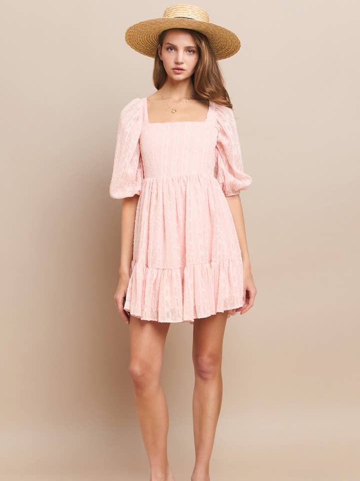 WISTERIA LANE - Wholesale Dress - Women's - SQUARE NECK A-LINE BABYDOLL DRESS W/BACK TIES PINK