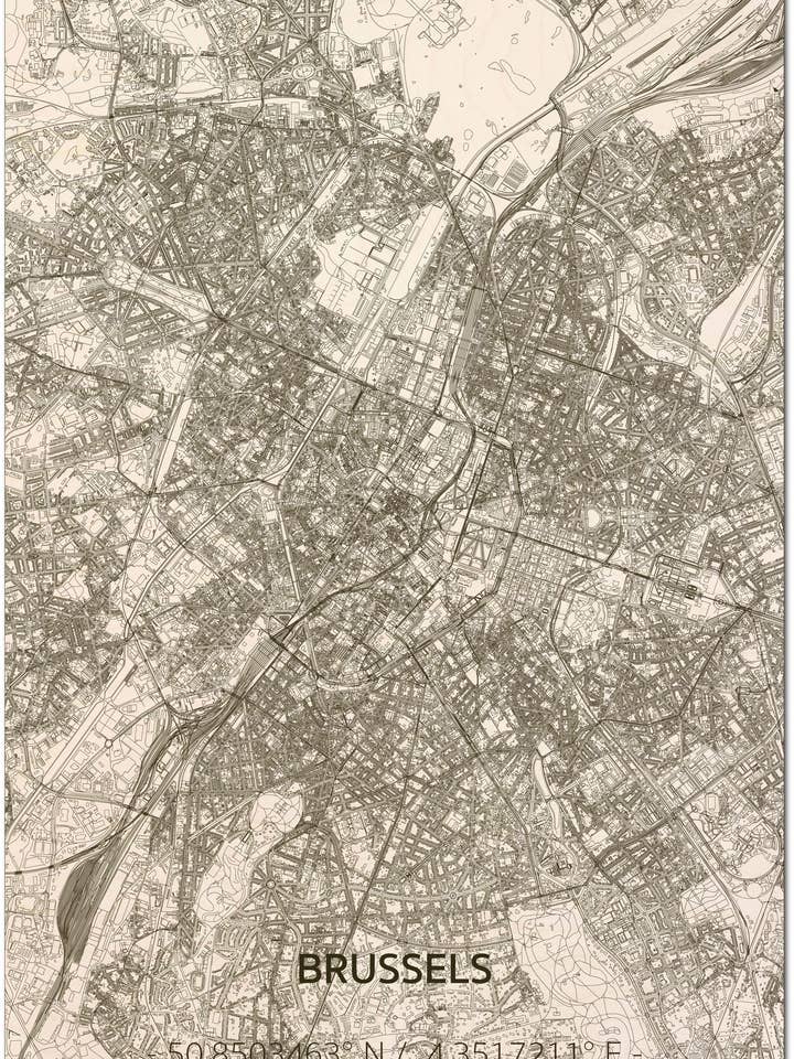 Wooden wall decoration Citymap Brussels XL for wholesale by Brandthout.
