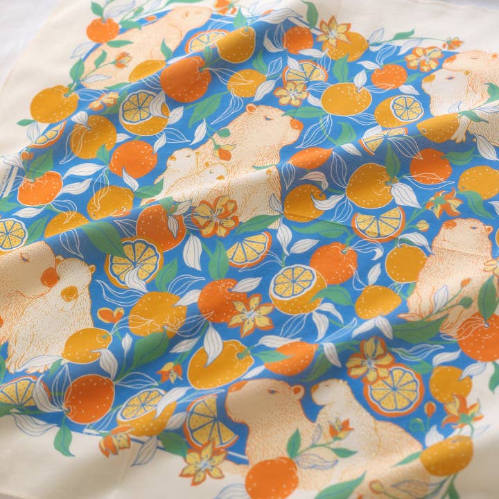 Capybara Yuzu Art Bandana Scarf (Tangerine) for wholesale by sol&mar art co.