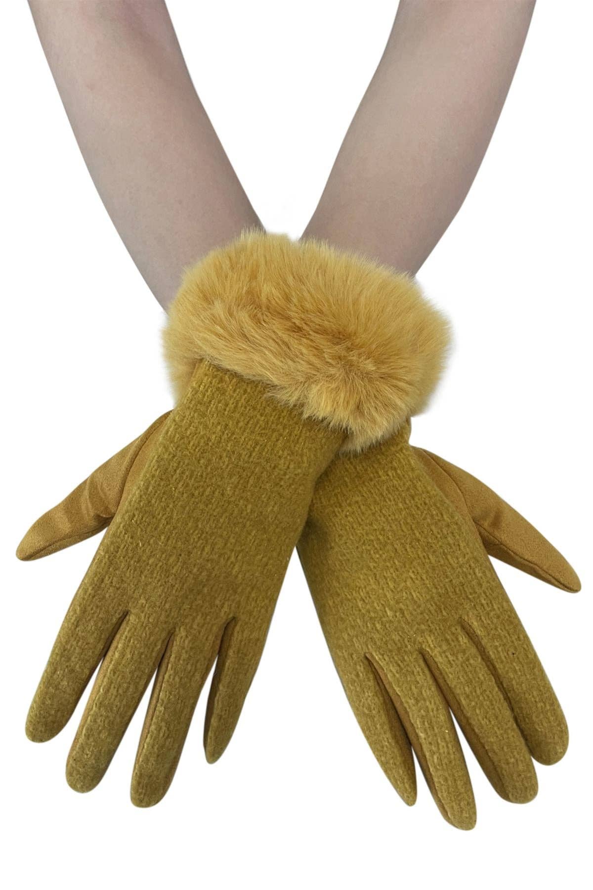 Fashion Scarf World – wholesale Gloves – Women's – Faux Fur Trim Touch Screen Gloves0
