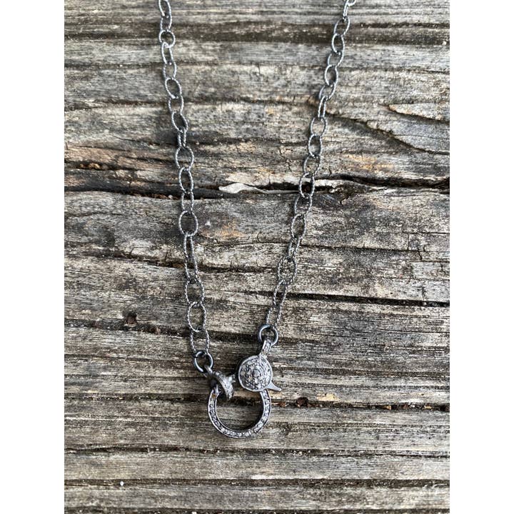 ILISSA MICHELE JEWELRY - Wholesale Link & Chain Necklace - Sterling Silver Small Circle Textured Chain. Pave Diamond Lobster Claw Clasp