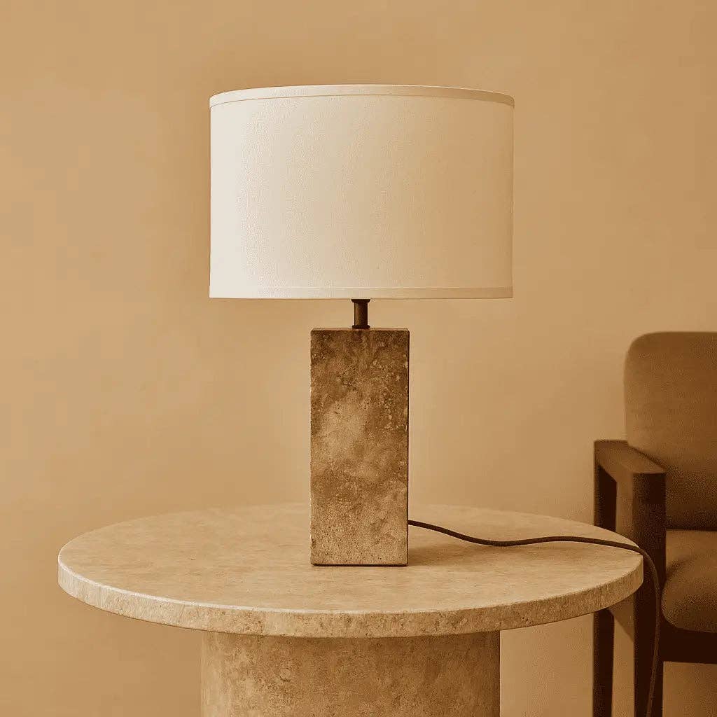 Tavellio - Wholesale Accent/desk lamp - Rosie Travertine Lamp | Cotton Shade & Elegant Design15