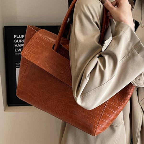 Sheer Trend - Wholesale Draagtas - Dames - Effen kleur handtassen met gesplitste naden en draagtas7