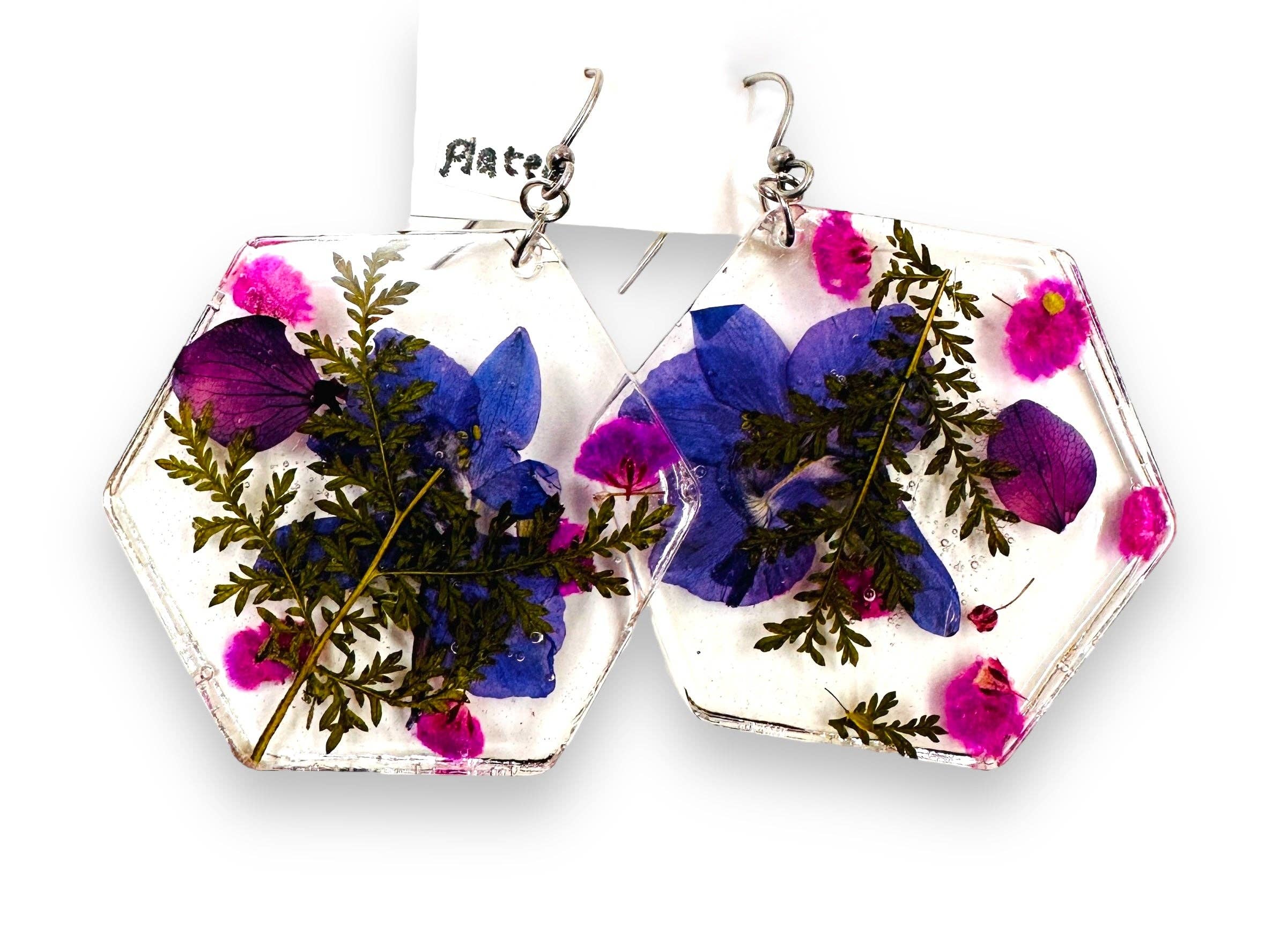 Janine’s Jewelry Design - Wholesale Hangende/ronde oorbellen - Oorbellen met geperste bloemen/echte bloemen/harsbloem27