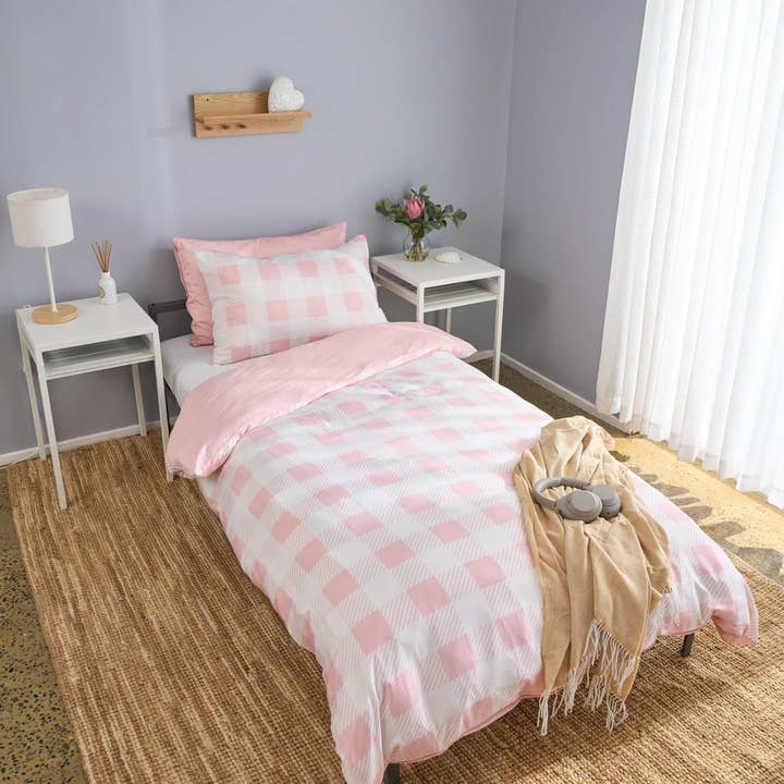 Classic Gingham Pink and White Bamboo Quilt Cover for wholesale by Jo's Dreamland