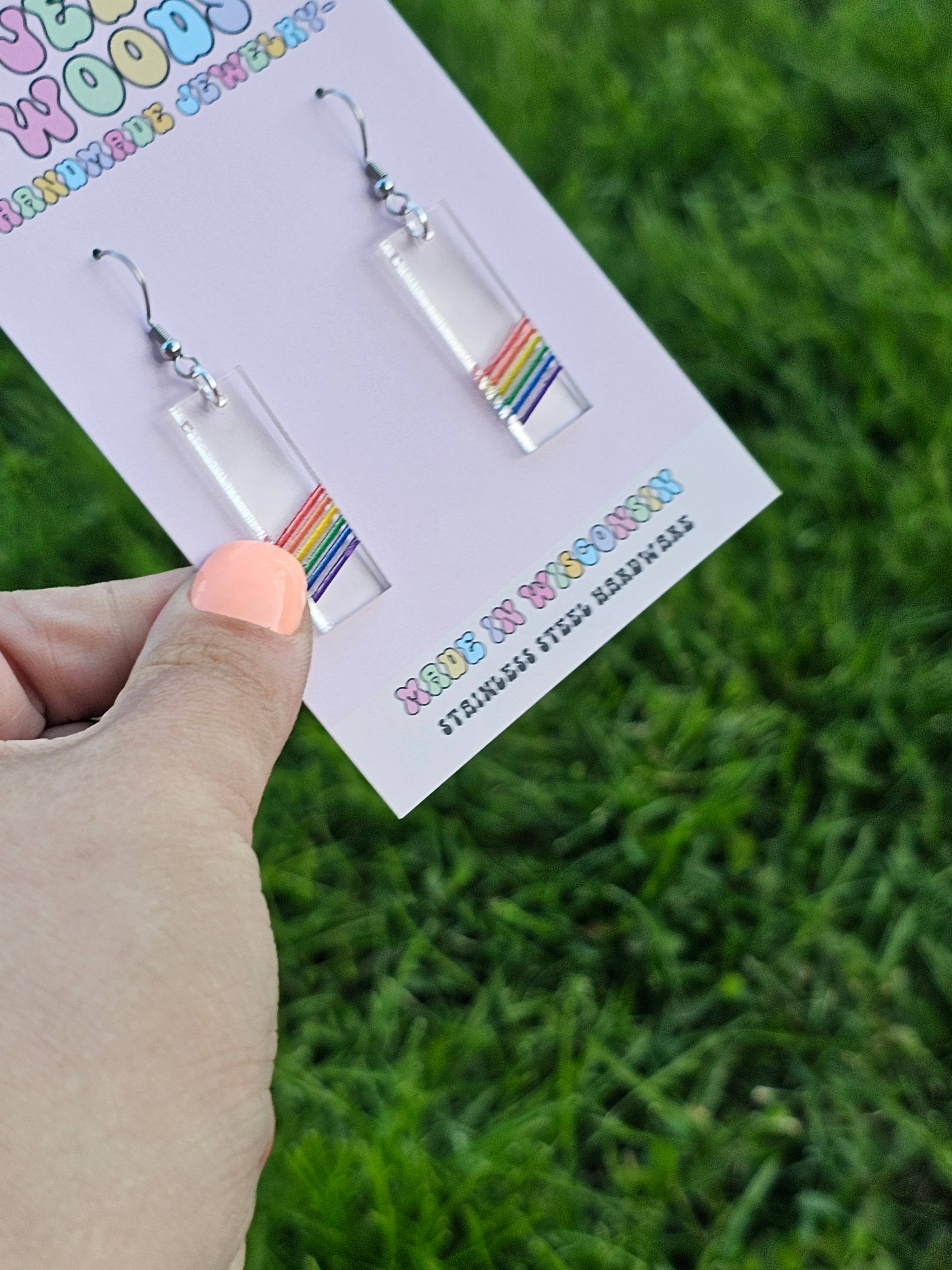 Jedi Woods LLC - Wholesale Dangle Earrings - Subtle Rainbow Pride Bar Earrings2