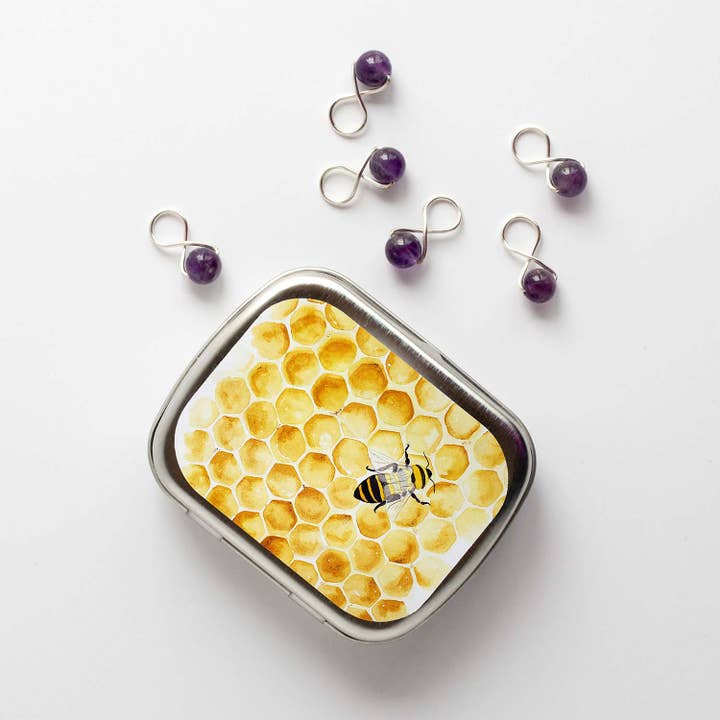 Twice Sheared Sheep – wholesale Knitting/Crochet Supplies – Honey Bee Stitch Marker Storage Tin4