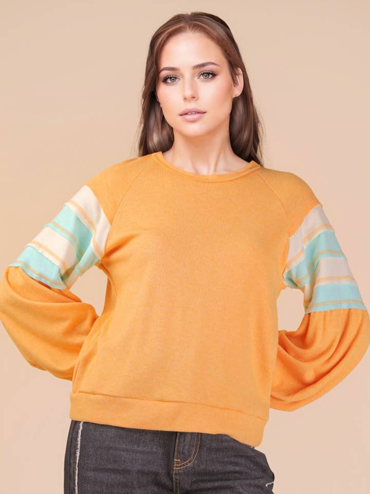 VERY J - Wholesale Knit Top - Women's - NT12384-Oversized Color Block Comfy Casual Knit Top1