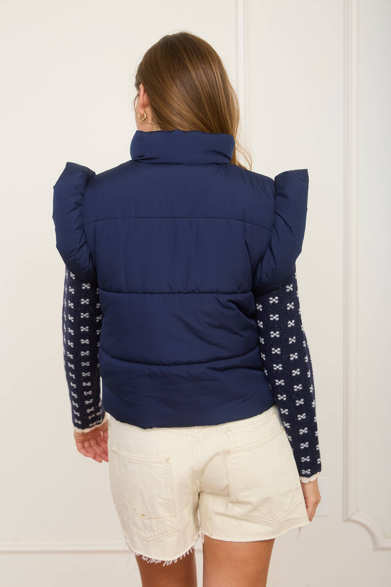 Blu Pepper - Wholesale Vest - Dames - PUFFERBODYWARMER MET RITS EN STRIKDETAILS EN VLEUGELMOUWEN (PRE-ORDER)17